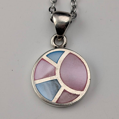Vintage sterling silver two-tone mother-of-pearl pendant with necklace